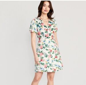 Old Navy Floral Puff Sleeve Mini Wrap Dress Tea Party Cottagecore Garden Size XL